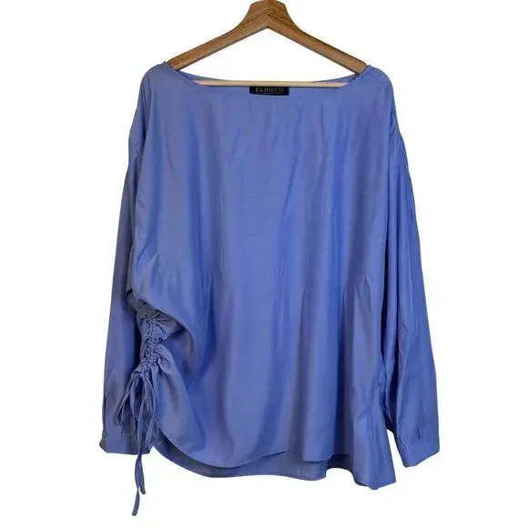 Eloquii Tie Detail Blouse size 18 Boat Neck Long sleeve Ruched Relaxed Minimal - Picture 4 of 14
